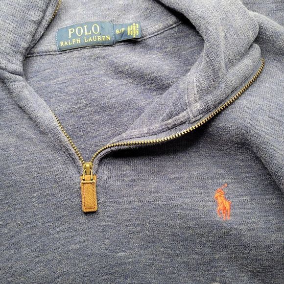 POLO Ralph Lauren Blue With Red Logo Long Sleeve V Neck Zip Up Sweater Pullover - Picture 7 of 11